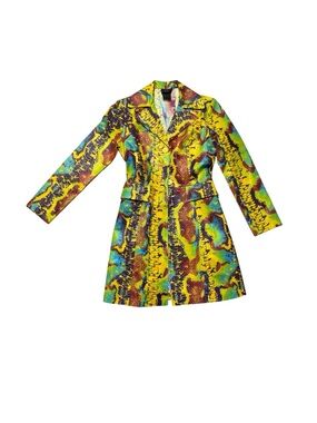 1990s Y2K Style Nelli Polyester Colorful Long Snakeskin Blazer Jacket Coat S/M